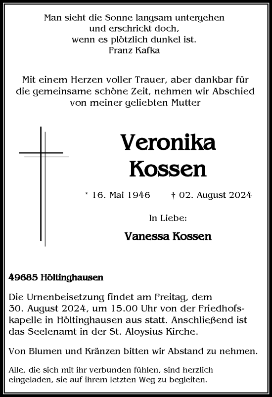 Anzeige von Veronika Kossen von OM-Medien