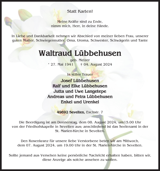 Anzeige von Waltraud Lübbehusen von OM-Medien