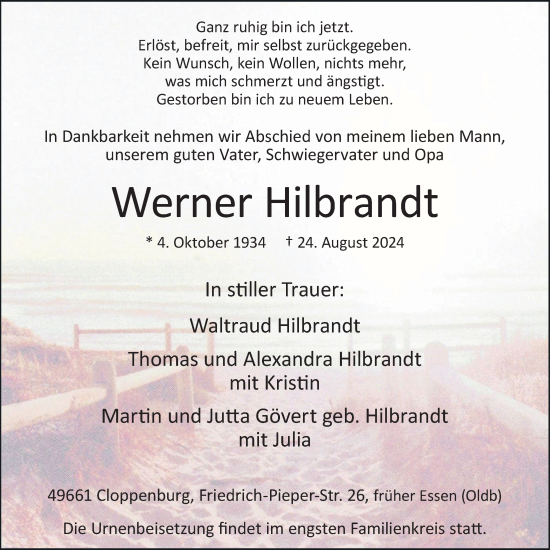 Anzeige von Werner Hilbrandt von OM-Medien