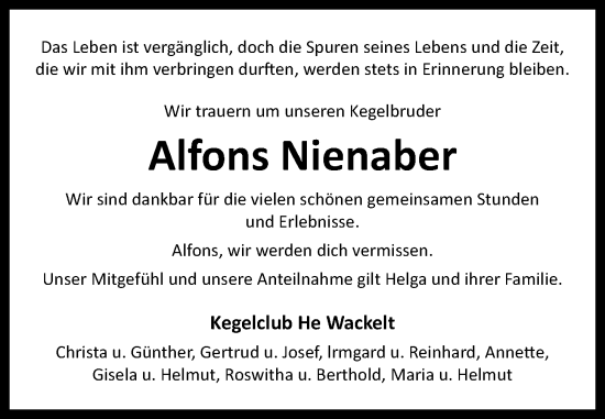 Anzeige von Alfons Nienaber von OM-Medien