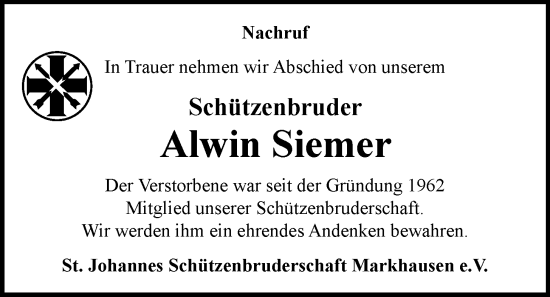 Anzeige von Alwin Siemer von OM-Medien