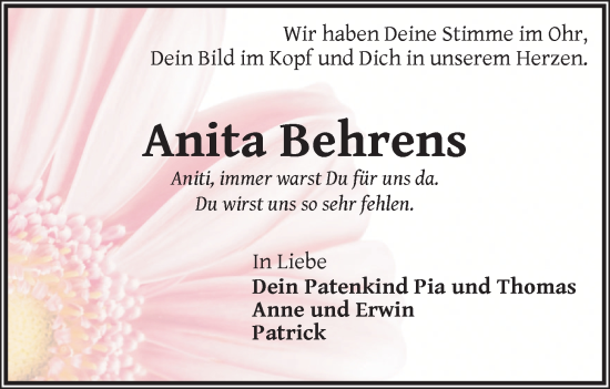 Anzeige von Anita Behrens von OM-Medien