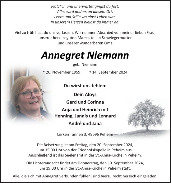 Anzeige von Annegret Niemann von OM-Medien