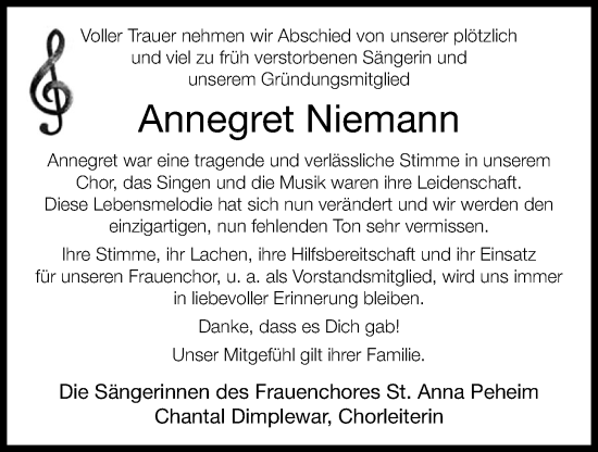 Anzeige von Annegret Niemann von OM-Medien