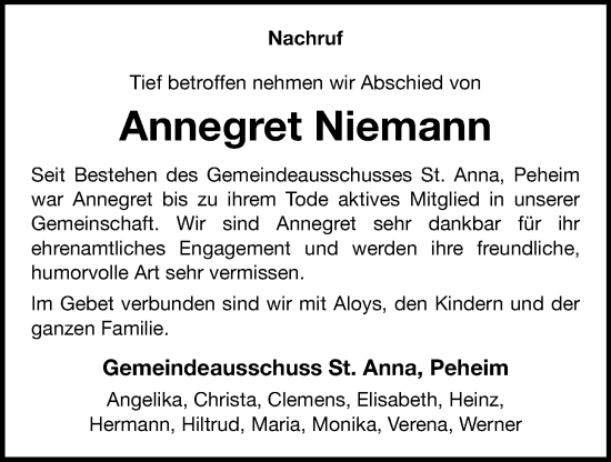 Anzeige von Annegret Niemann von OM-Medien
