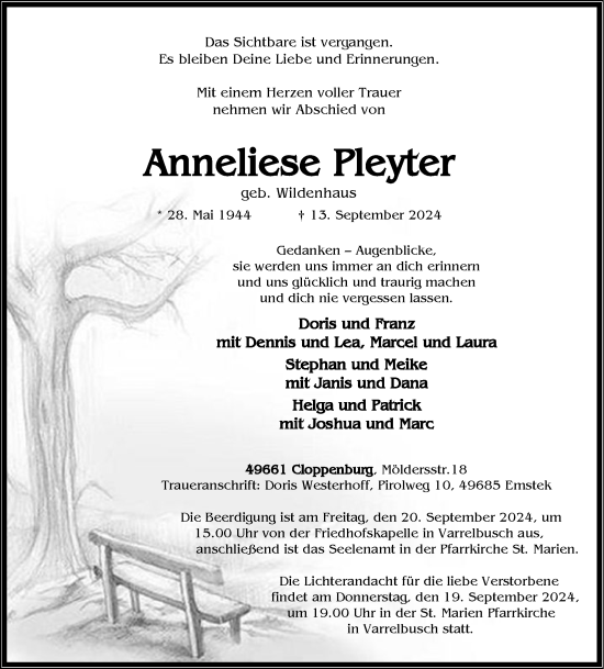 Anzeige von Anneliese Pleyter von OM-Medien