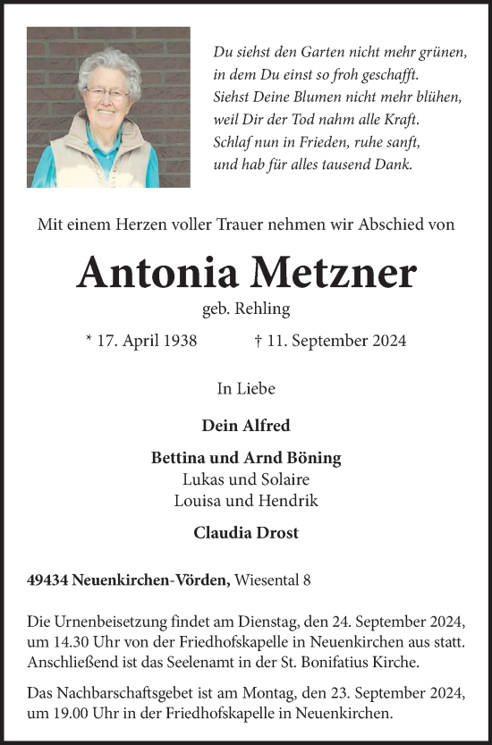 Anzeige von Antonia Metzner von OM-Medien