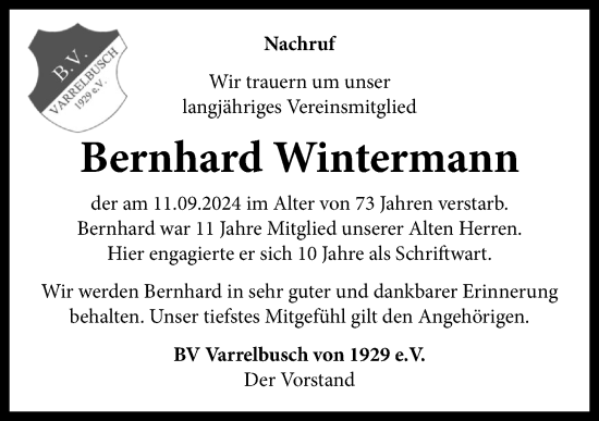 Anzeige von Bernhard Wintermann von OM-Medien