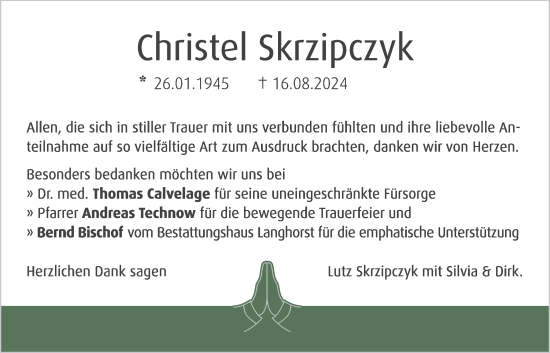 Anzeige von Christel Skrzipczyk von OM-Medien