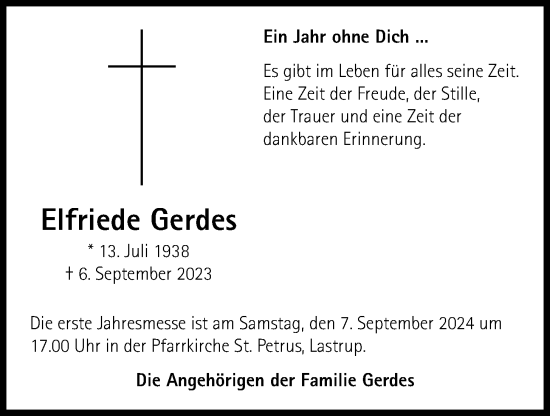 Anzeige von Elfriede Gerdes von OM-Medien