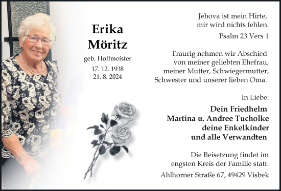 Anzeige von Erika Möritz von OM-Medien