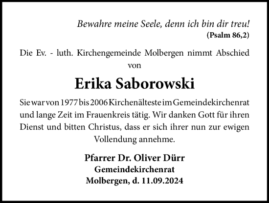 Anzeige von Erika Saborowski von OM-Medien