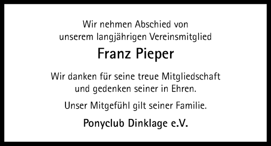 Anzeige von Franz Pieper von OM-Medien