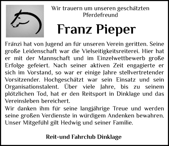 Anzeige von Franz Pieper von OM-Medien