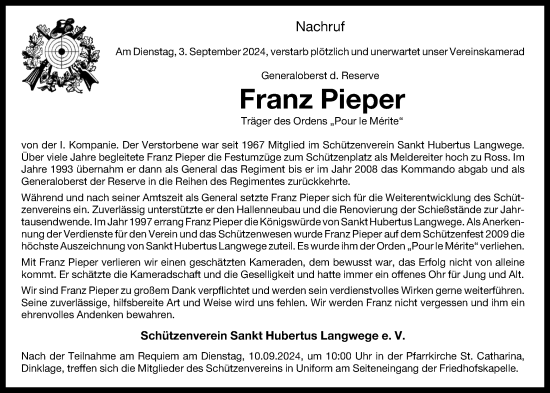 Anzeige von Franz Pieper von OM-Medien