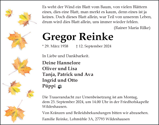 Anzeige von Gregor Reinke von OM-Medien