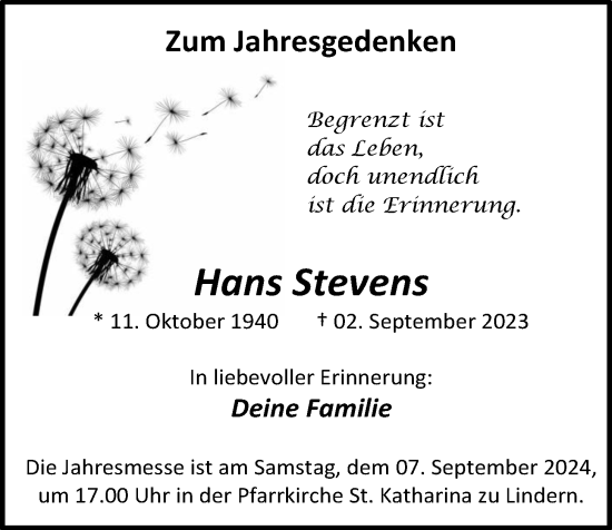 Anzeige von Hans Stevens von OM-Medien