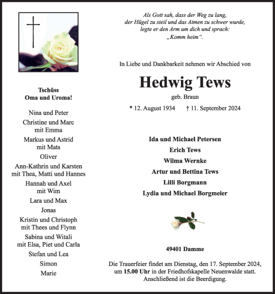 Anzeige von Hedwig Tews von OM-Medien