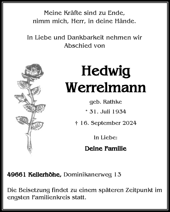 Anzeige von Hedwig Werrelmann von OM-Medien