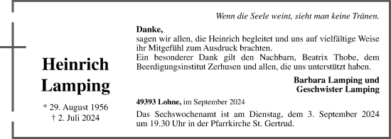 Anzeige von Heinrich Lamping von OM-Medien