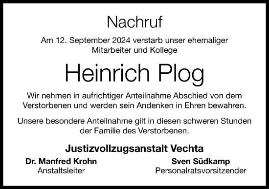 Anzeige von Heinrich Plog von OM-Medien