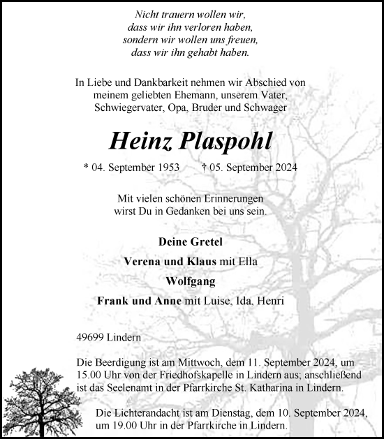 Anzeige von Heinz Plaspohl von OM-Medien