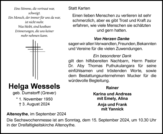 Anzeige von Helga Wessels von OM-Medien