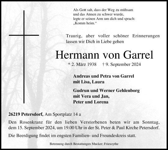 Anzeige von Hermann von Garrel von OM-Medien