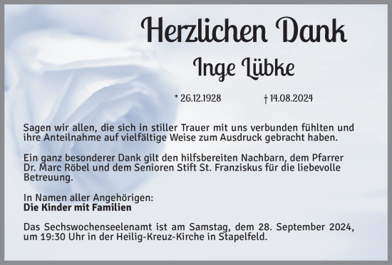 Anzeige von Inge Lübke von OM-Medien