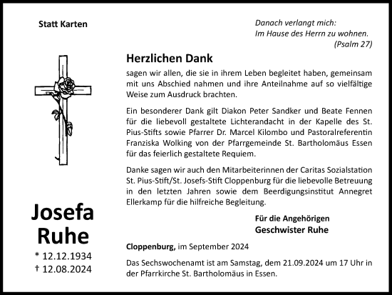 Anzeige von Josefa Ruhe von OM-Medien