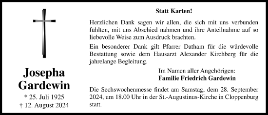 Anzeige von Josepha Gardewin von OM-Medien