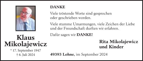 Anzeige von Klaus Mikolajewicz von OM-Medien