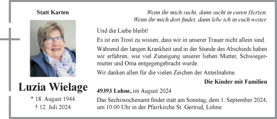 Anzeige von Luzia Wielage von OM-Medien