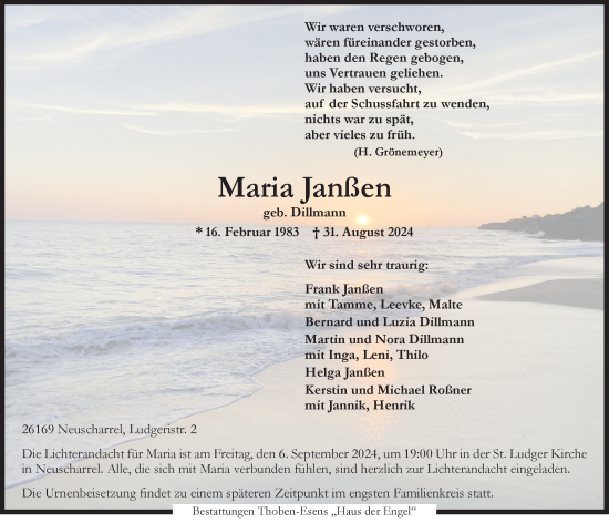 Anzeige von Maria Janßen von OM-Medien
