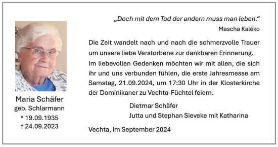 Anzeige von Maria Schäfer von OM-Medien