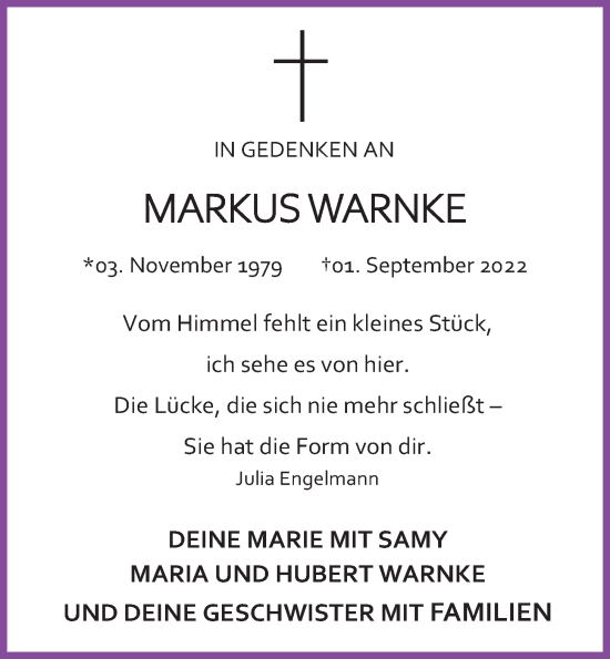 Anzeige von Markus Warnke von OM-Medien