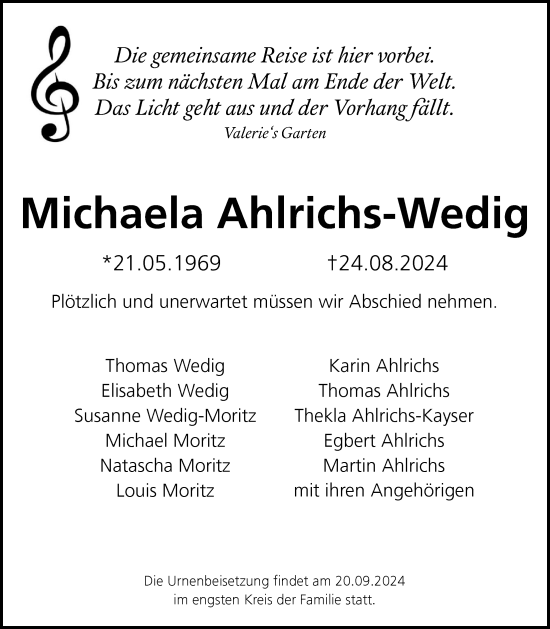 Anzeige von Michaela Ahlrichs-Wedig von OM-Medien