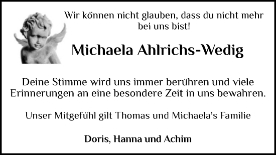 Anzeige von Michaela Ahlrichs-Wedig von OM-Medien