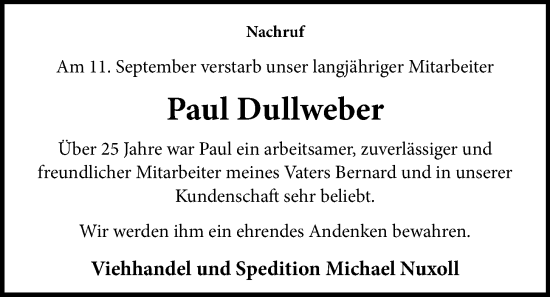 Anzeige von Paul Dullweber von OM-Medien