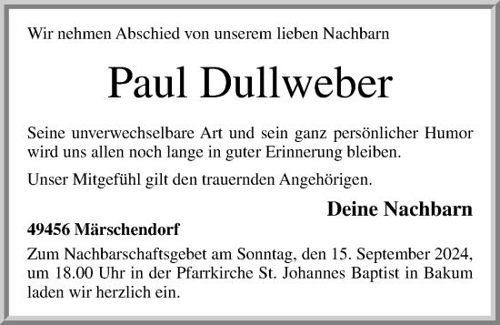 Anzeige von Paul Dullweber von OM-Medien