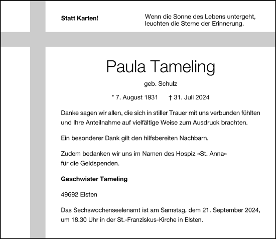 Anzeige von Paula Tameling von OM-Medien