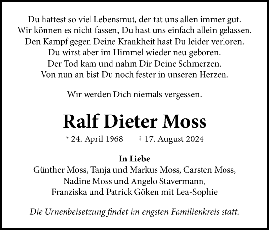 Anzeige von Ralf Dieter Moss von OM-Medien