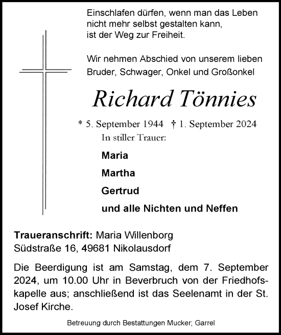 Anzeige von Richard Tönnies von OM-Medien