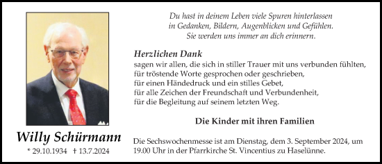 Anzeige von Willy Schürmann von OM-Medien