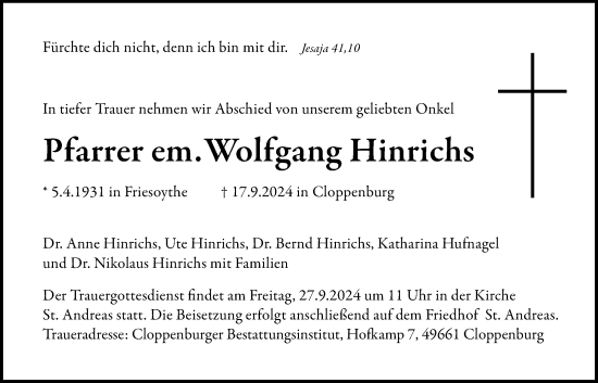 Anzeige von Wolfgang Hinrichs von OM-Medien