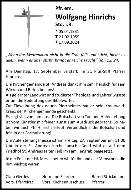 Anzeige von Wolfgang Hinrichs von OM-Medien