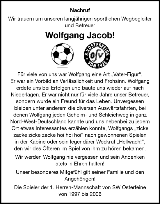 Anzeige von Wolfgang Jacob von OM-Medien