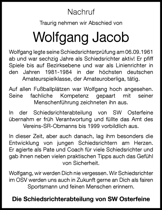 Anzeige von Wolfgang Jacob von OM-Medien