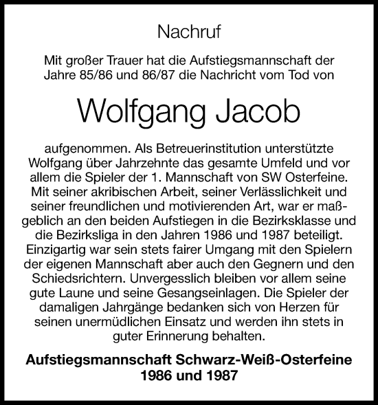 Anzeige von Wolfgang Jacob von OM-Medien