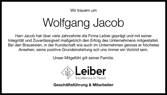 Anzeige von Wolfgang Jacob von OM-Medien